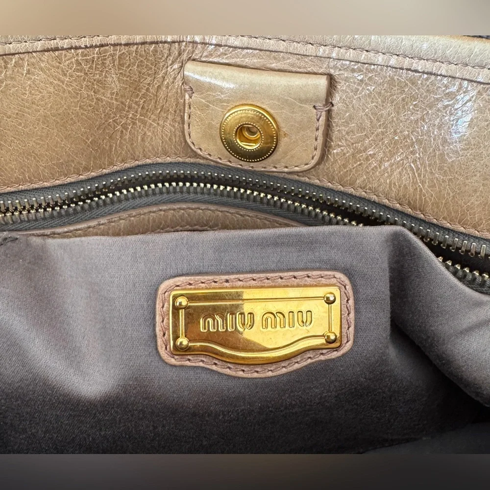 Miu Miu Vitello Lux Tan Leather Satchel with Gold Hardware - Picture 14 of 17